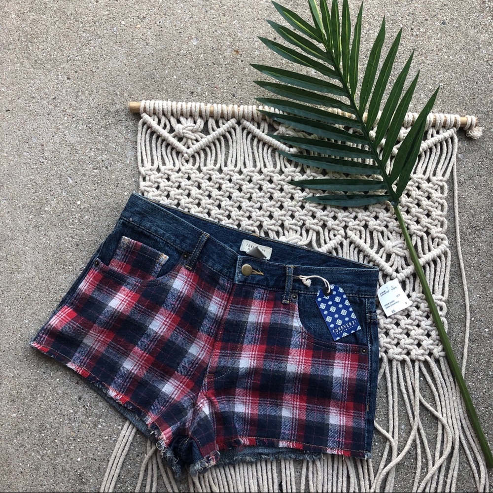 New Y2K Forever 21 Plaid Jean Shorts Size 26